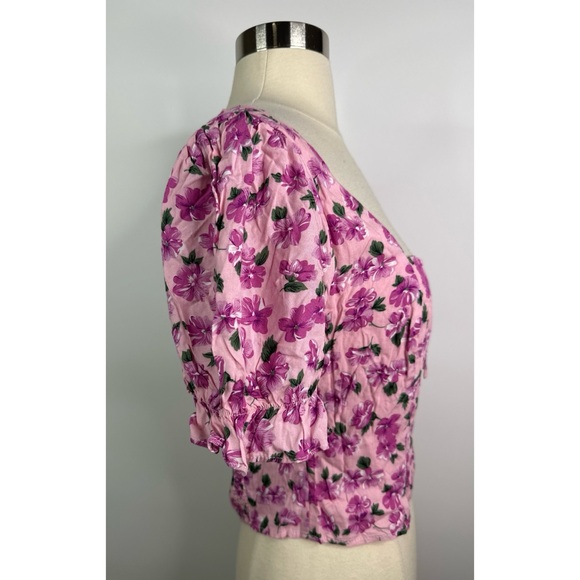 Fairy floral smocked back puffed sleeves open back sweat heart top - Picture 3 of 11